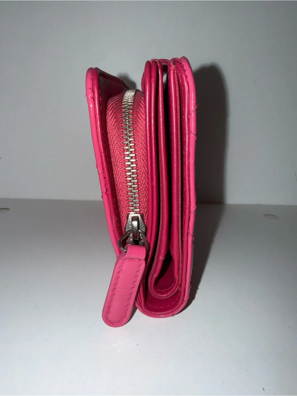 CHANEL Pink Quilted Patent Leather Wallet